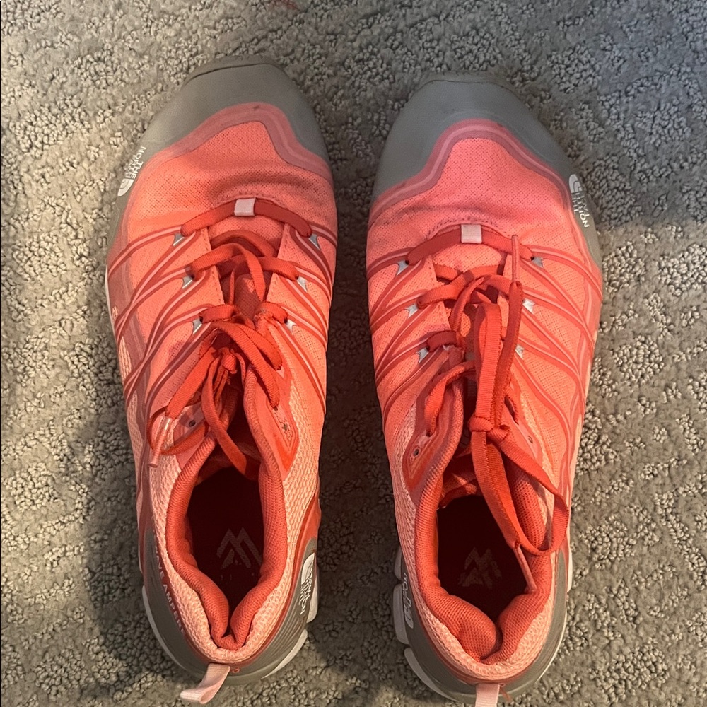 The North Face Coral and Gray Athletic Shoes